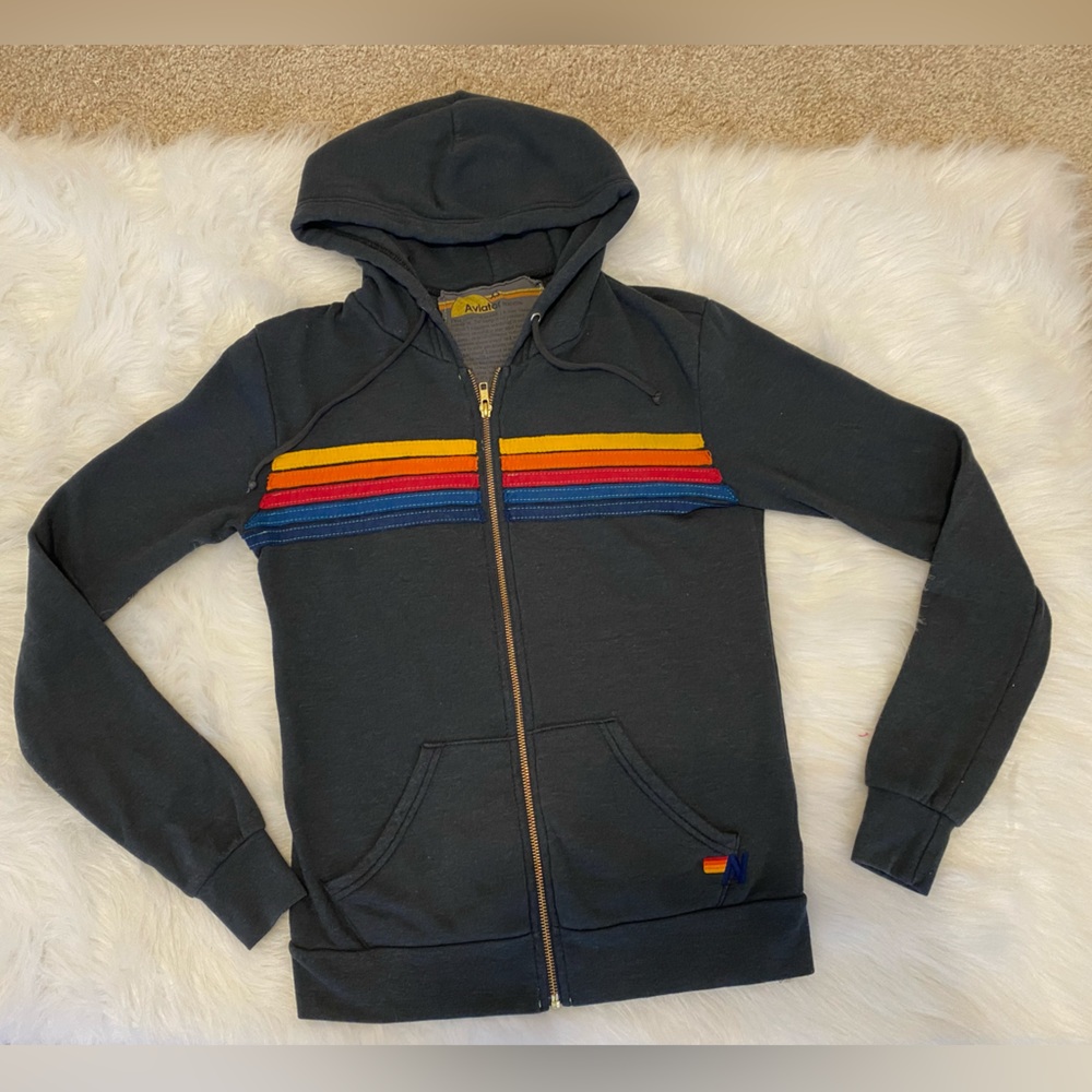 Aviator Nation Striped Dark Blue ZIPUP Hoodie! Size XS! NWOT!